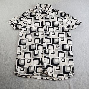 Hollister Shirt Mens Small White Black Geo Print Long Sleeve Collar Button Down